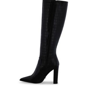 Tony Bianco Lucille Black Croc 10.3cm Calf Boots